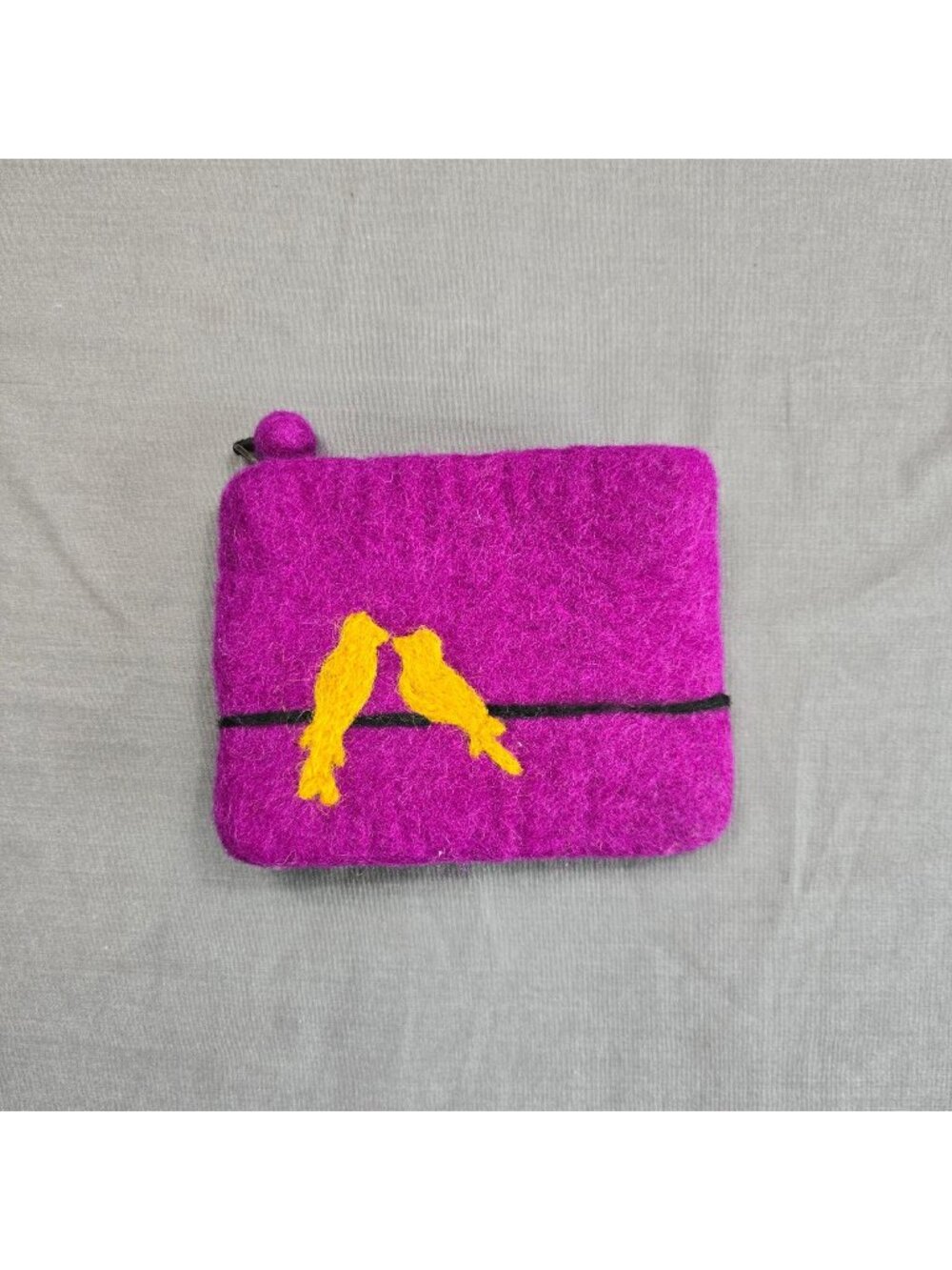 NEW Small Felt Coin Purse Yellow Bird Purple Zippered Pouch Lined Handmade